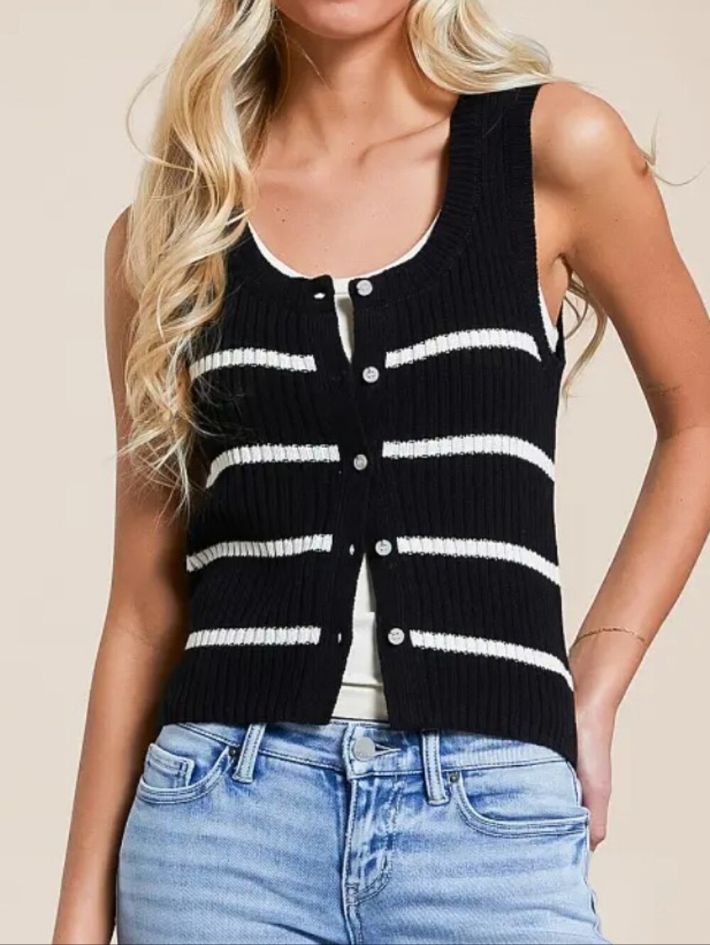 Black and White Striped Knit Vest